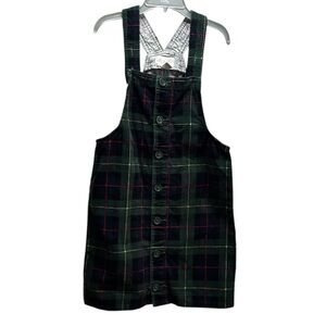 Children's Place Girls Corduroy Plaid Skirtall Overalls Dress Size 8 Green